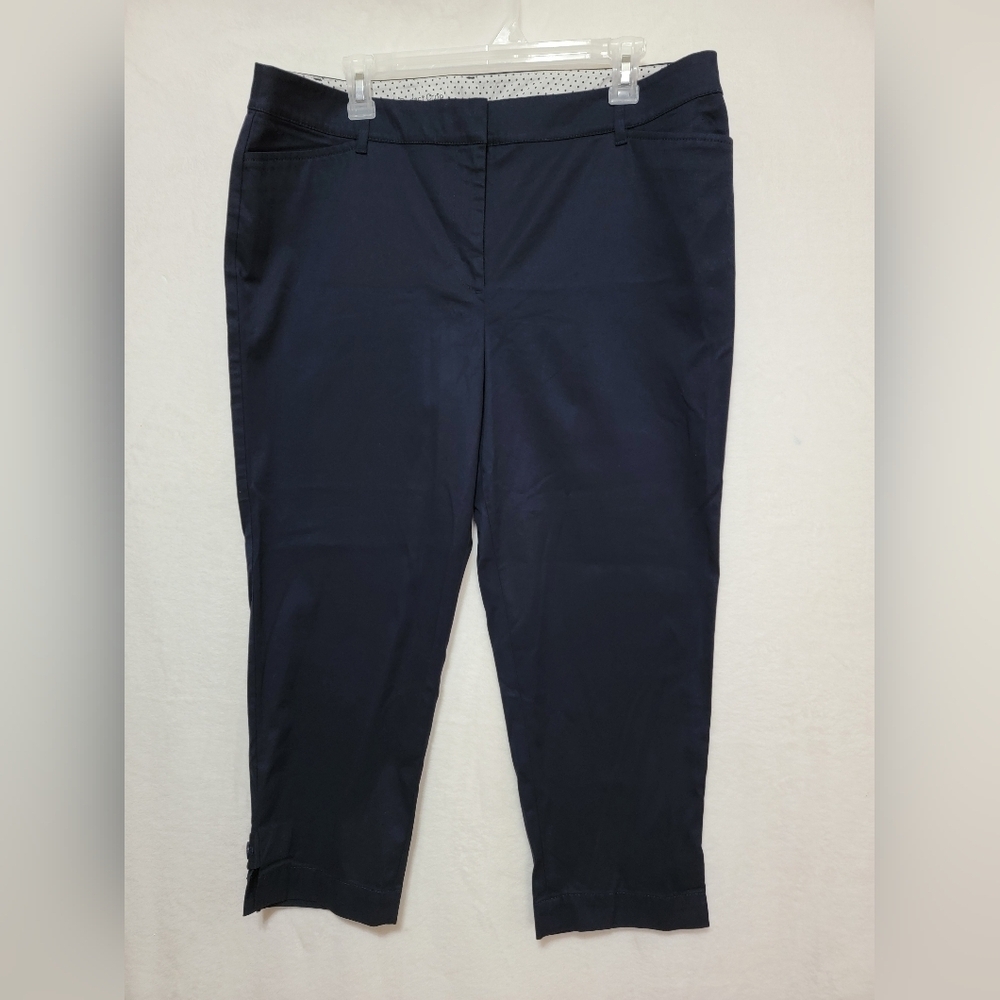 Talbots Perfect Crop Pants 14P Navy Blue Cotton Stretch Chino Trousers